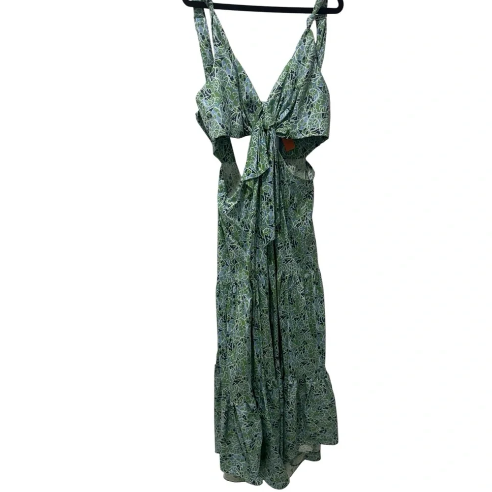 CINQ À SEPT Davian Cut Out Blue Green Knotted Midi Dress, Size 2